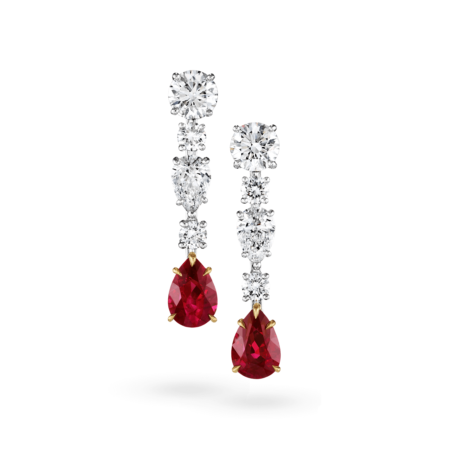 Front view of the Diamond and Ruby Drop Earrings