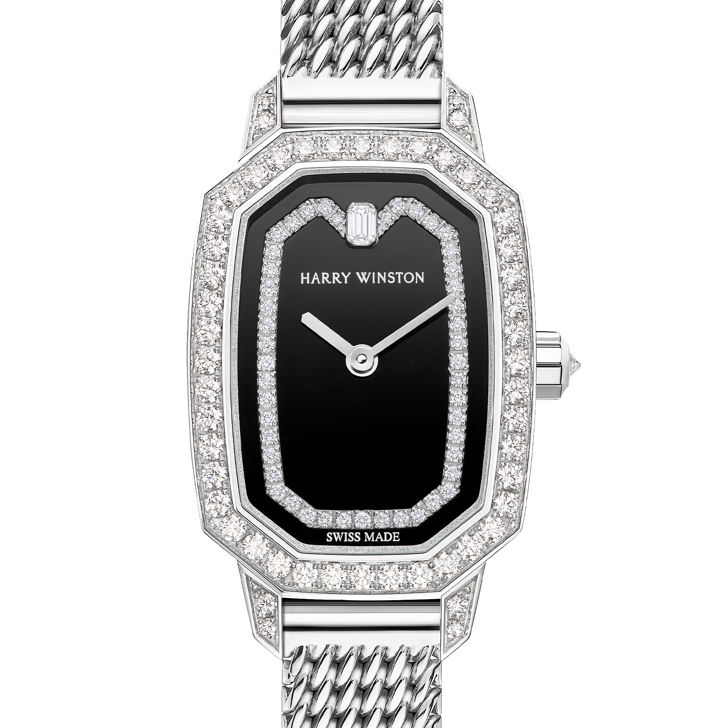 Emerald black dial in white gold case and bracelet close-up