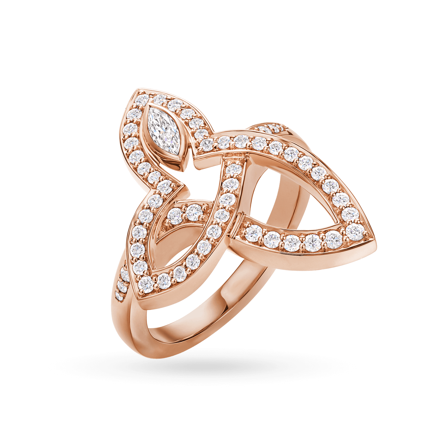 Angled view of the Lily Cluster Rose Gold Diamond Ring