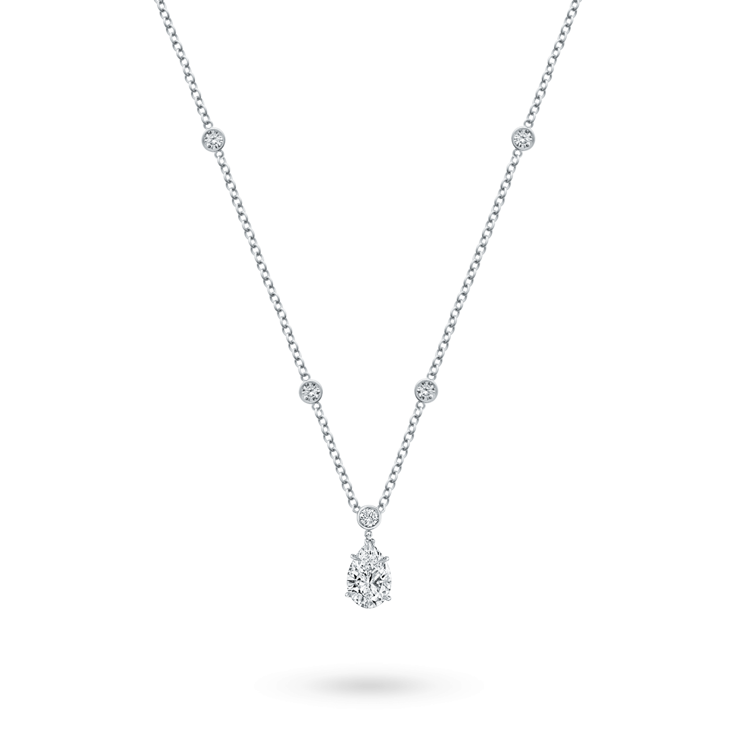 Pear-Shaped Diamond Pendant on a Rondelle Chain on a longer chain
